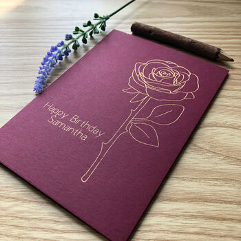 Personalised Rose Flower Birthday Gold Foil Card, 7 of 8