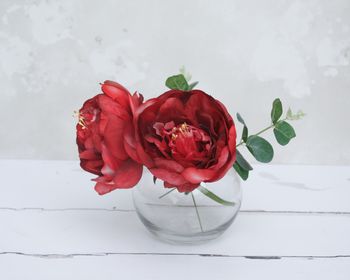 Deep Red Faux Peony Bouquet In Vase, 4 of 9