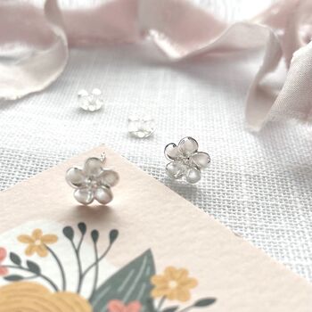 Sterling Silver Flower Stud Earrings – Mother’s Day Gift Card | Flower Jewellery Gift For Mum, 3 of 11