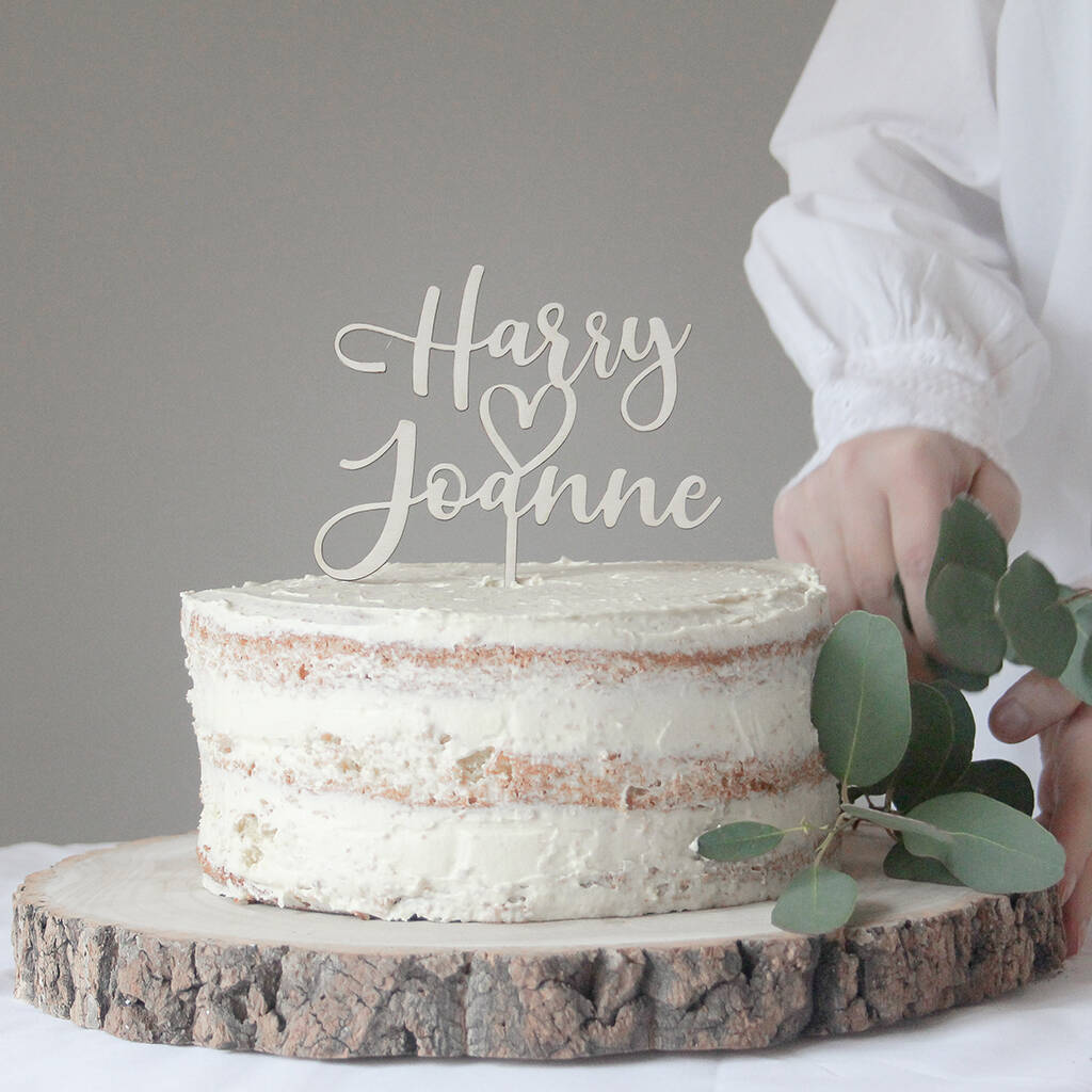 Personalised Natural Wood Wedding Cake Topper, 1 of 5