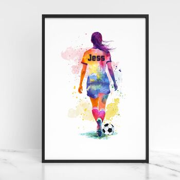 Personalised Girl Footballer Splatter Print, 2 of 4