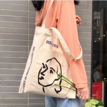 Artist Face Illustration Extra Large White Canvas Tote Bag, 2 of 9