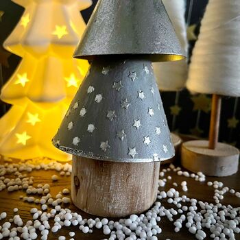 Metal Silver Cone Tree On Log Decoration, 3 of 3