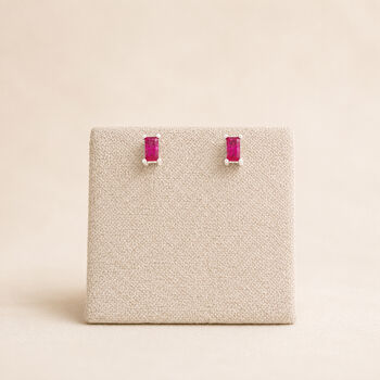 Sterling Silver Faceted Ruby Baguette Stud Earrings, 4 of 4