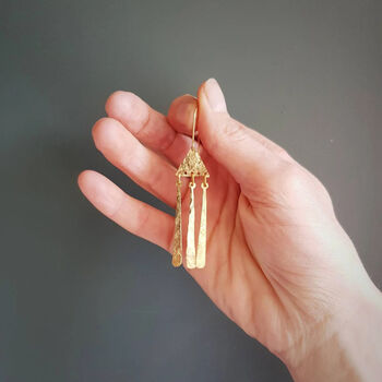 'Tempest Imbrem' Ethical Hand Beaten Brass Earrings, 3 of 4