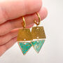 Aqua Gold Flake Triangular Drop Statement Earrings, thumbnail 7 of 10
