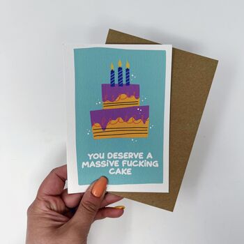 Colourful 'You Deserve A Massive Cake' Birthday Card, 2 of 3