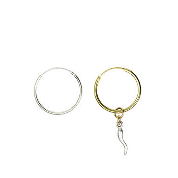 Chilli Mismatched Gold Plated Silver Hoop Earrings, 2 of 2