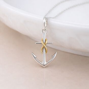 Personalised Sterling Silver And Gold Infinity Anchor Pendant Necklace, 4 of 8