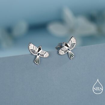 Enamel Magpie Bird Stud Earrings In Sterling Silver, 2 of 12