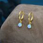 Sterling Silver Blue Opal Dot Huggie Hoop Earrings, thumbnail 3 of 10