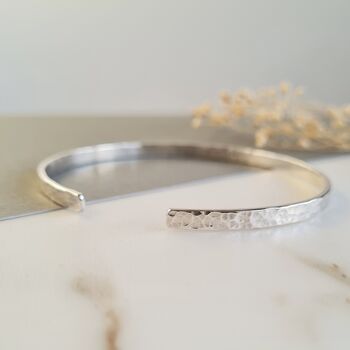 Solid Sterling Silver Hammered Cuff Bangle, 8 of 10