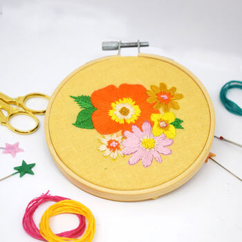 'Seventies Floral' Mini Embroidery Craft Kit, 3 of 3