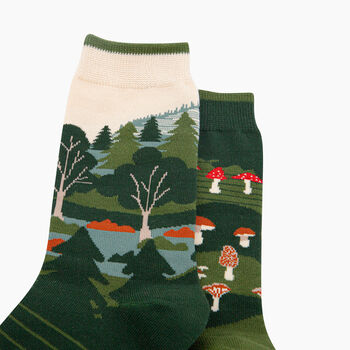 Woodland Forest Combed Cotton Odd Socks In Green, 2 of 4