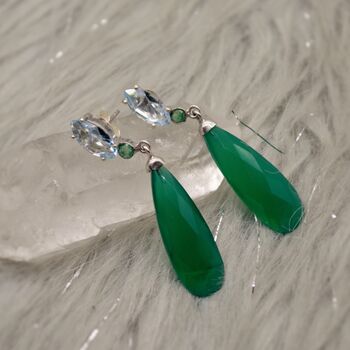 Green Onyx, Blue Topaz, Emerald Silver Earrings, 2 of 6