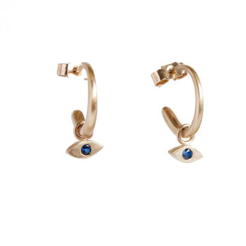 Small Gold Hoops With Sapphire Drops, 2 of 4