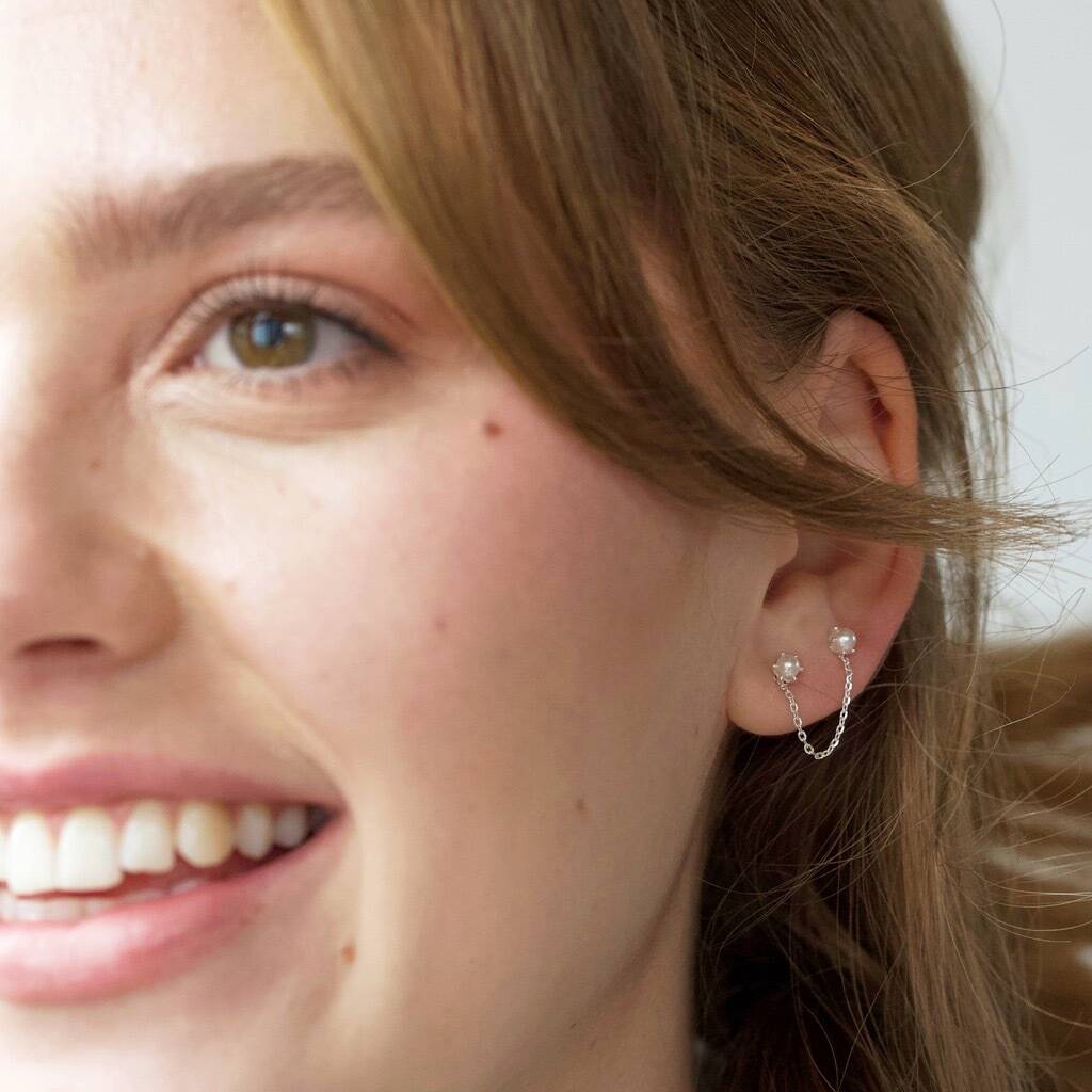 Star Double Piercing Earring, Chain Earrings, Star Earrings, Hoop Earrings  With Chain, Cartilage Earring Gold, Celestial Earrings - Etsy