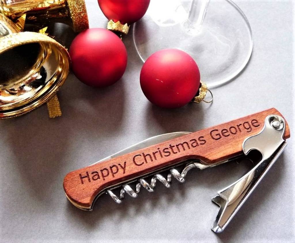 personalised wood wine bottle opener, corkscrew by natural gift store
