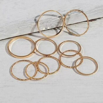 10 Piece Slim Gold Plated Stackable Tribal Midi Rings, 4 of 8