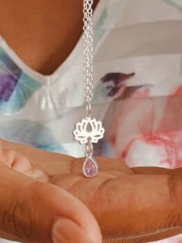 Lotus Pink Cubic Zirconia Sterling Silver Necklace, 6 of 9