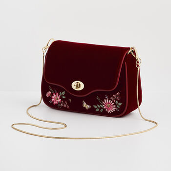 Mary Floral Embroidered Red Velvet Clutch, 6 of 8