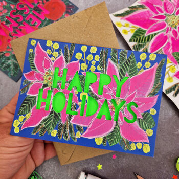 Happy Holidays Neon Floral Papercut Christmas Card, 3 of 7