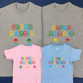Personalised Super Daddio Family T Shirt Set, 5 of 10