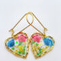 Real Blue Red Yellow Flowers Heart Drop Earrings Hand Made, thumbnail 3 of 8