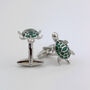 Sea Turtle Cufflinks In Green And Silver, thumbnail 1 of 2