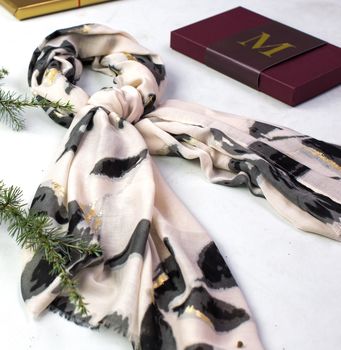 Monogrammed Water Colour, Gold Detail Scarf, 4 of 12