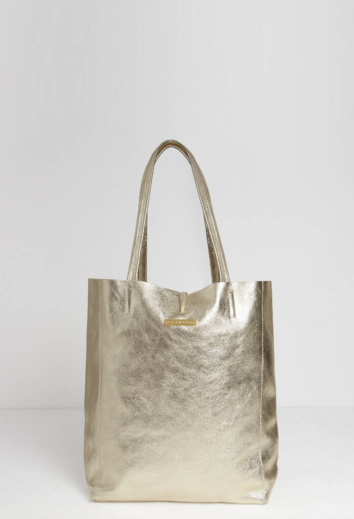 Milan Soft Leather Tote Bag In Gold By Betsy & Floss