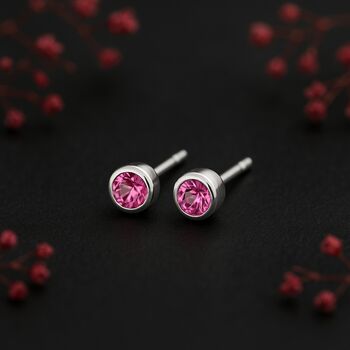 Sterling Silver October Tourmaline Birthstone Stud Earrings, 5 of 5