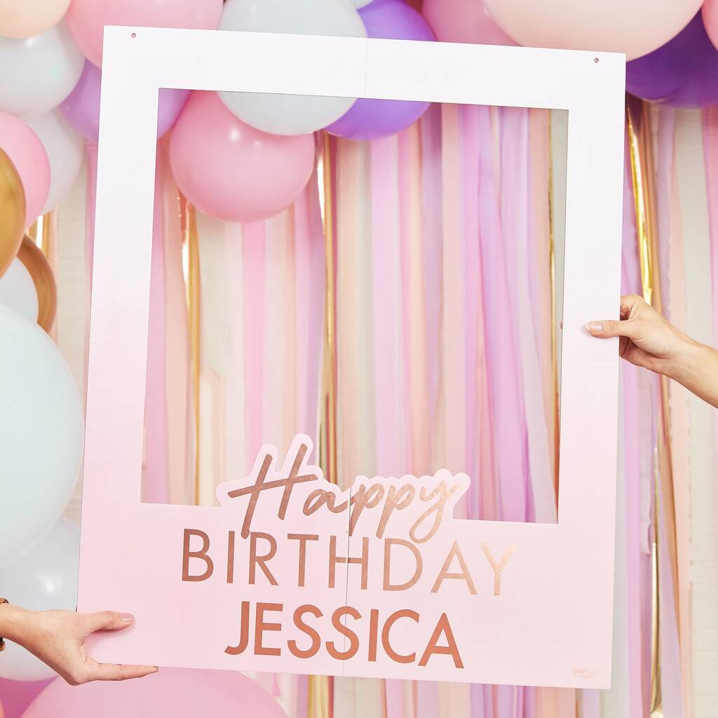 Rose Gold Personalised Happy Birthday Booth Frame, 1 of 2
