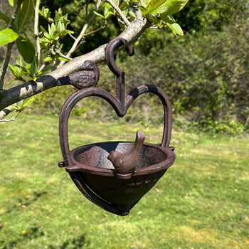 Vintage Cast Iron Heart Shaped Bird Seed Feeder, 3 of 7
