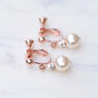 Rose Gold Plated Crystal And Pearl Clip On Earrings, thumbnail 2 of 4