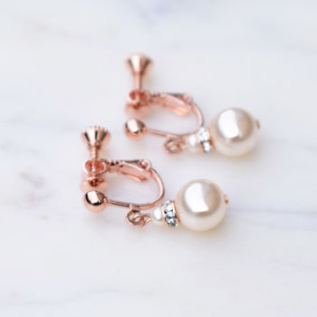 Rose Gold Plated Crystal And Pearl Clip On Earrings, 2 of 4