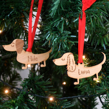 Dachshund Personalised Dog Wooden Christmas Decoration, 9 of 12