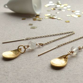 Drop And Moon Stone Thread Earrings, 7 of 11