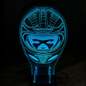 Personalised Racing Helmet Neon Light Up Gaming Headphone Stand, 2 of 5