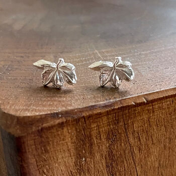 Sterling Silver Autumn Maple Leaf Dainty Earrings, 2 of 11