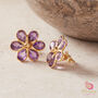 Purple Amethyst Flower Gold Plated Stud Earrings, thumbnail 3 of 11