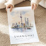 Shanghai Skyline Travel Print With Map Coordinates, thumbnail 3 of 7