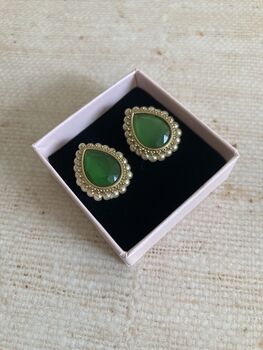 Green Gold Pearl Stud Earrings, 3 of 5