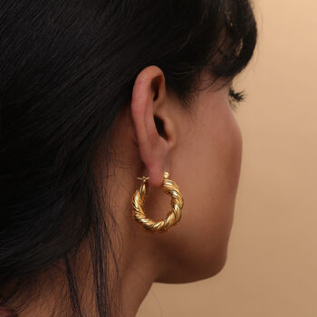 18 K Gold Plated Mia Twisted Gold Hoop Earrings, 2 of 7
