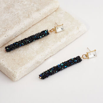 Black And Blue Rock Crystal Rod Drop Earrings, 3 of 3