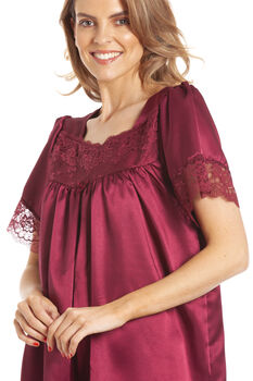 British Made Burgundy Short Sleeved Satin Nightdress With Lace Detail Ladies Size 8 To 28 UK, 2 of 5