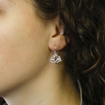 Sterling Silver Dangly Lotus Flower Earrings, 2 of 4