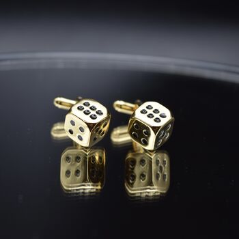 Gold Dice Cufflinks Gift For Men 316 L Stainless Steel Casino Accessory, 2 of 4