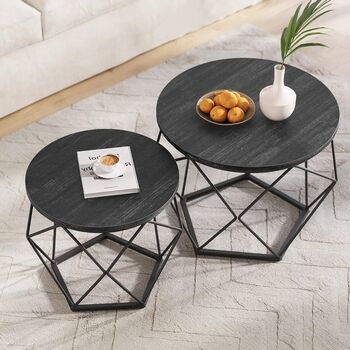 Set Of Two Round Coffee Tables Modern Steel Frame, 2 of 12