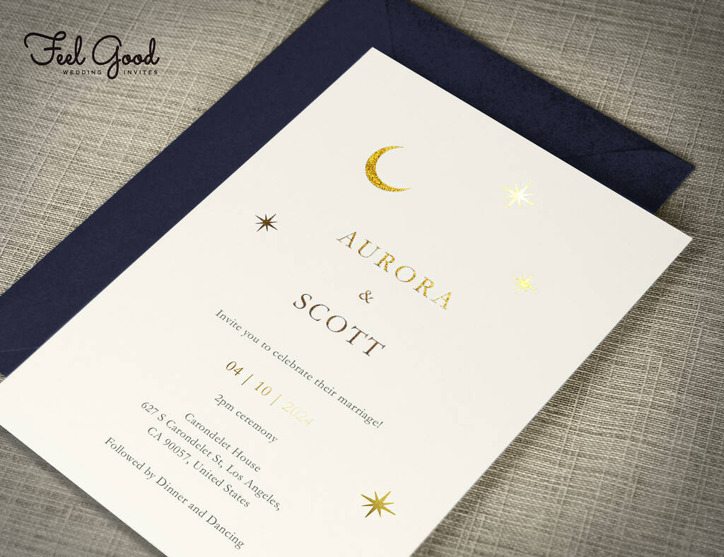 Aurora Moon And Stars Wedding Invitation, 1 of 4